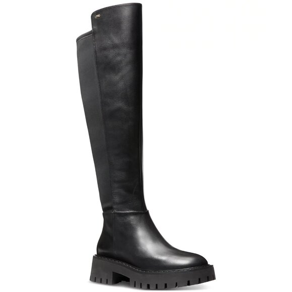 Michael Kors Womens Asher Tall Leather Boots Black 10 Platform Heel MSRP $195 - Picture 1 of 5